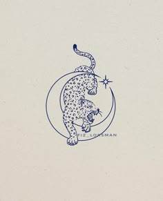 a drawing of a leopard on top of a circle with a star in it's mouth