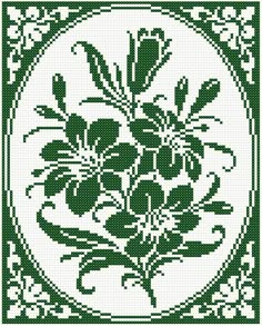 a cross stitch pattern with flowers and leaves