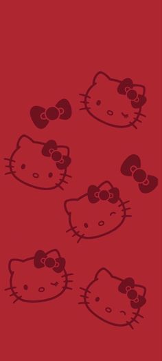 three hello kitty wallpapers on a red background