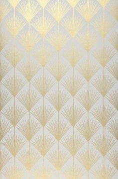 an abstract wallpaper design with palm leaves in gold and white colors on a light blue background