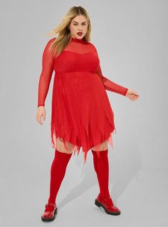 Fit Long Sleeve High Neck Dress, Black Beachwear, Plus Size Halloween Costume, New Street Style, Hanky Hem, Plus Size Halloween, Mock Neck Long Sleeve, Sheer Shorts, Dress Images