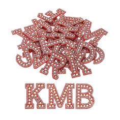 the word kmb is made up of small red and white diamonds on top of each other