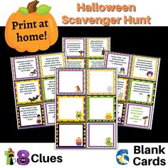 halloween scavenger hunt with pumpkins and witches