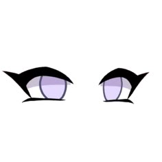 the eyes of an anime character with black lashes and purple eyeliners on them