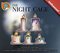 the night cage lit candles stickers are set on a dark background with text below