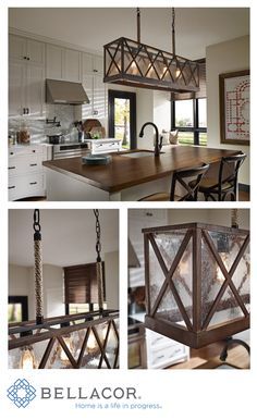 an image of a kitchen with lights hanging from the ceiling and on the counter top