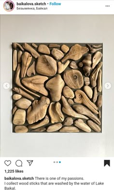 an image of some kind of art made out of wood and rocks on the wall