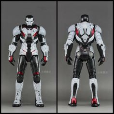 two images of the same robot suit, one with red accents and another with white armor