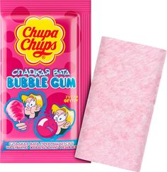 the bubble gum is pink and has a cartoon character on it's back side