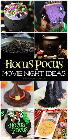 halloween movies and crafts for kids with text overlay that reads hocus pocus movie night ideas