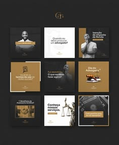 a series of brochures designed to look like business cards with gold foil on them