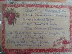 an old recipe board with some writing on it