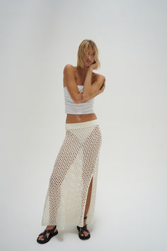 The perfect maxi skirt for all of your summer plans Long Crochet Skirt, Sheer Maxi Skirt, Skirt Coverup, Clothing Website, Summer Plans, Crochet Skirt, Skirt Fits, Clothing Websites, Open Knit