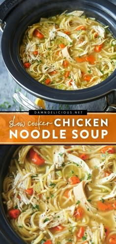 chicken noodle soup in a slow cooker