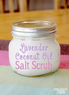 Homemade Lavender Coconut Oil Salt Scrub •2 cups coconut oil (maybe 1cup) •1 cup Epsom salt •20 drops Lavender essential oil Coconut Oil Salt Scrub, Health Coconut Oil, Organic Virgin Coconut Oil, Coconut Oil Uses, Homemade Bath Products