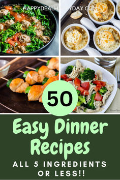 50 Easy Dinner Recipes - All 5 Ingredients or Less! Dinner Recipe Ideas, Unique Christmas Gift Ideas, 5 Ingredients Or Less, Printable Recipe Card