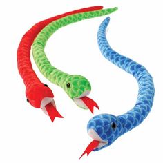 three colorful snakes are in the shape of fish tails