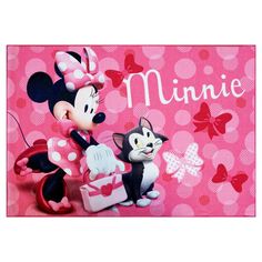 minnie mouse and cat with pink polka dot background