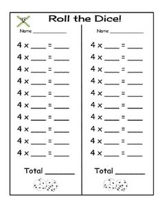 a printable worksheet with the words roll the dice and four x's