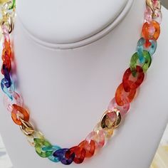 New Multicolor & Gold Necklaces Trendy Pink Round Necklace, Trendy Round Pink Necklaces, Trendy Pink Round Necklaces, Trendy Rainbow Jewelry For Summer, Multicolor Adjustable Chain Costume Jewelry Necklace, Multicolor Costume Jewelry Necklace With Adjustable Chain, Multicolor Necklaces With Adjustable Chain For Summer, Multicolor Necklace With Adjustable Chain For Summer, Trendy Rainbow Necklace For Parties