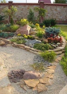 a garden with rocks and plants in it