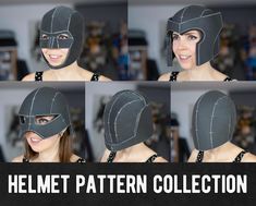 Helmets are fun to wear and to goof around in! So I made a handy pattern collection for you! This collection includes patterns for: * Full Face Helmet * Viking Helmet * SciFi Helmet * Hero Cowl * Villain Helmet I recommend using 10mm low-density EVA foam as well as contact cement to create these helmets. The hero cowl works best with 5mm foam. Other materials work as well of course. You can find more instructions on how to make costume pieces and props in my tutorial books or on my YouTube channel. Vector files are scalable and can easily be resized or changed to your own liking. I used my own head as the base for these patterns (56cm circumference above the eyebrows). Just use your own head circumference and then print it out in with the right scale factor. This is a digital PDF download. Kamui Cosplay, Cosplay Patterns, Foam Costume, Foam Cosplay, Armadura Cosplay, Foam Armor, Cosplay Helmet, Viking Helmet, Female Armor