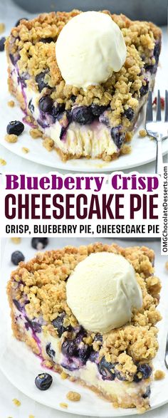 Blueberry Crumble Cheesecake Pie served with a scoop of vanilla ice cream is the ultimate summer dessert. Blueberry Crumble Cheesecake, Crumble Cheesecake, Desserts Oreo, Desserts Aesthetic, Dessert Pie Recipes, Dessert Summer, Blueberry Crisp