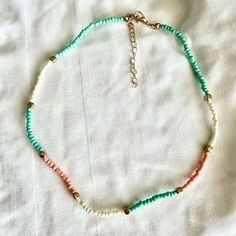 Pink, Mint, And White Beaded Beach Style Necklace Belly Button Piercing Rings, Handmade Necklace Designs, Beautiful Beaded Necklaces, Long Tassel Necklace, Stone Beaded Necklace, Round Necklace, Fashion Jewelry Sets, Brand Jewelry, Handcrafted Necklace