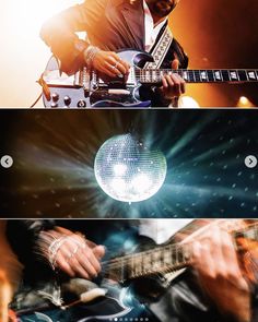 three different shots of a man playing guitar