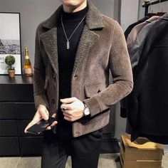 hombres de invierno chaqueta versión coreana Wool Jacket Men, Mens Wool Coats, Thick Coat, Mens Blazer Jacket, Streetwear Jeans, Woolen Coat, Field Jacket, Blazers For Men, Wool Blazer