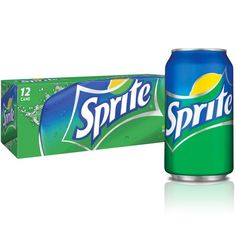 a can of sprite soda sitting next to a box