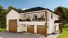 this is an artist's rendering of a two story house with attached garages