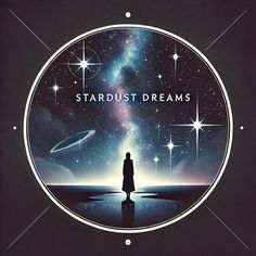 a man standing in front of a star filled sky with the words, stardust dreams