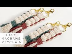 two tasselled keychains are shown with the words easy macrame keychain