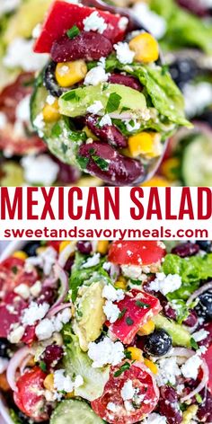 mexican salad with fresh vegetables and feta cheese on top