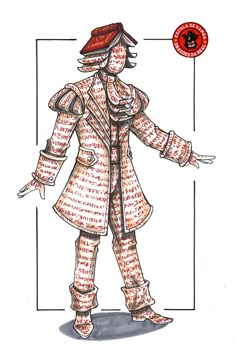 a drawing of a person wearing a coat and hat