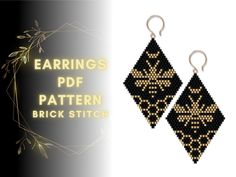 the earrings are made out of black seed beads and have gold details on them,