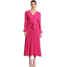 The pleated dress goes great with any body shape, great on you whenever and wherever you decide to wear it. This elegant dress designed with puff sleeves and pleated hem, adds a touch of fashion to your wardrobe. Perfect for casual indoor daily wear and outdoor business activities like work, office, interviews, meetings, and so on. Pair with high heels for a chic and exquisite look. This versatile dress is made from a blend of 95% Polyester and 5% Spandex, ensuring a comfortable fit and easy mai Fall Pleated Dresses With Lantern Sleeves, Fall Pleated Lantern Sleeve Dresses, Pink Pleated Puff Sleeve Dress, Pink Pleated Dress With Puff Sleeves, Pleated Lantern Sleeve Party Dresses, Spring Pleated Dresses With Balloon Sleeves, Fitted Pleated Dress With Lantern Sleeves, Chic Pleated Midi Dress With Puff Sleeves, Elegant Pleated Dress With Balloon Sleeves