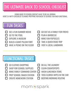 the ultimate back to school checklist for moms and their kids is shown here