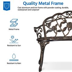 the metal frame is designed to look like a bench