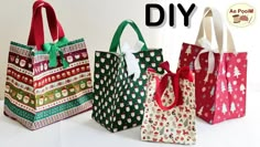 three bags with different designs on them and the words diy