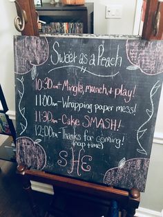 a chalk board sign with writing on it