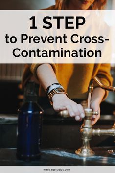 a woman is washing her hands in the kitchen sink with text overlay that reads, 1 step to keep your hands clean after washing