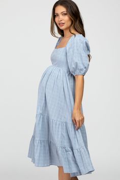 Blue Plaid Square Neck Maternity Midi Dress – PinkBlush Maternity Blue Dress, Maternity Dresses Fall, Maternity Outfits Classy, Western Maternity Dresses, Boy Baby Shower Outfit For Mom, Classy Maternity Outfits, Maternity Dresses Winter, Maternity Photography Dresses, Blue Baby Shower Dress