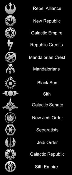 the star wars symbols are shown in black and white