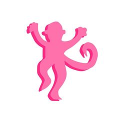 a pink silhouette of a monkey with its arms in the air and one foot up