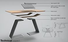 an image of a computer desk that is made out of wood and metal, with instructions on how to use it