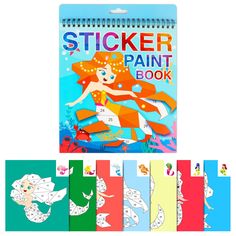 the sticker paint book has mermaids and fish on it's back cover