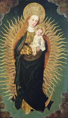 an image of the virgin mary holding a child