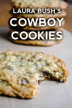 three cookies with the words lauren bush's cowboy cookies